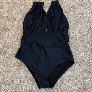 Cupshe Black One-Piece Deep V Plunge Swimsuit